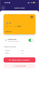 Tela original de cartão virtual do aplicativo Merci